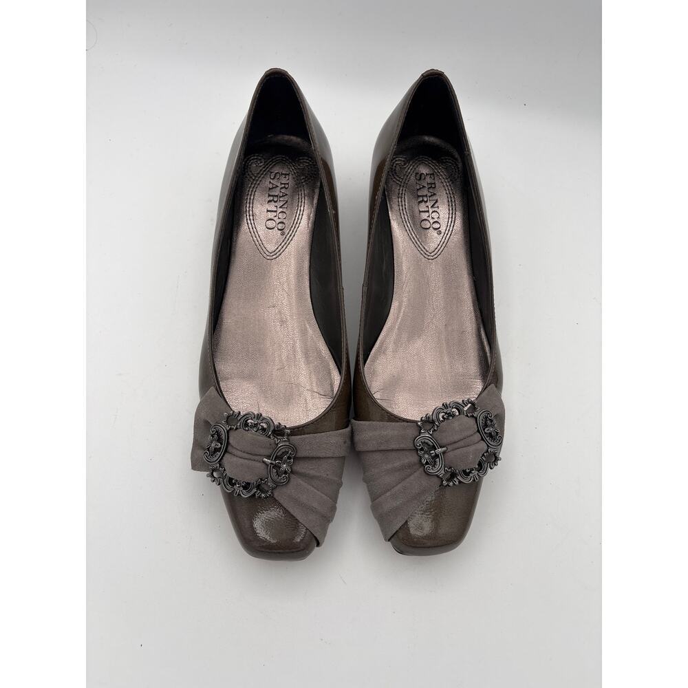 Women’s Franco Sarto Size 8 Brown Patent Leather Buckle Flats